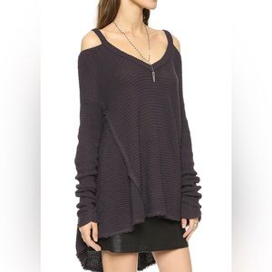 Free People Moonshine V Neck Sweater- Charcoal